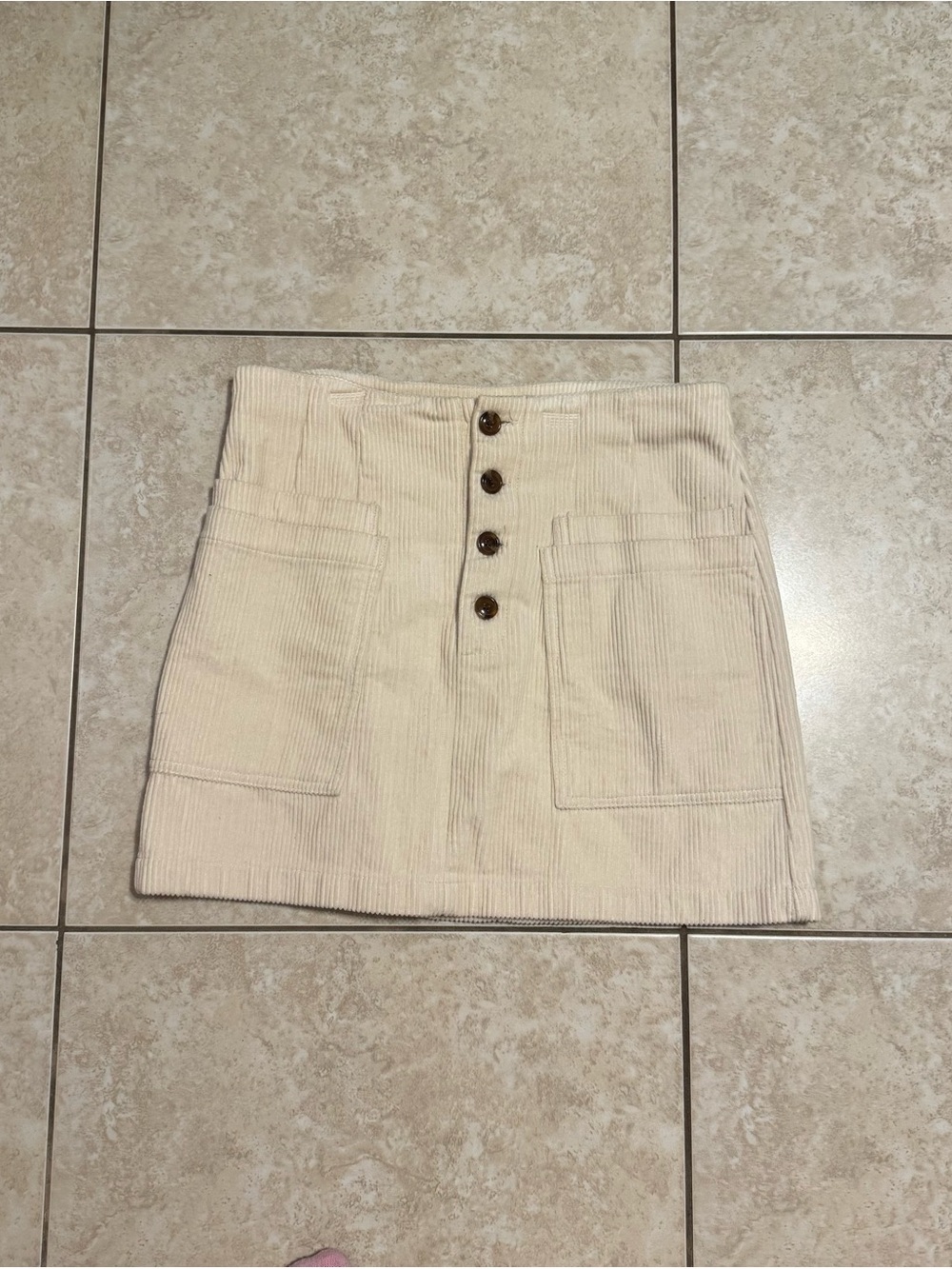 Forever 21 Cream Corduroy Button-Up Patch Pocket Mini Skirt